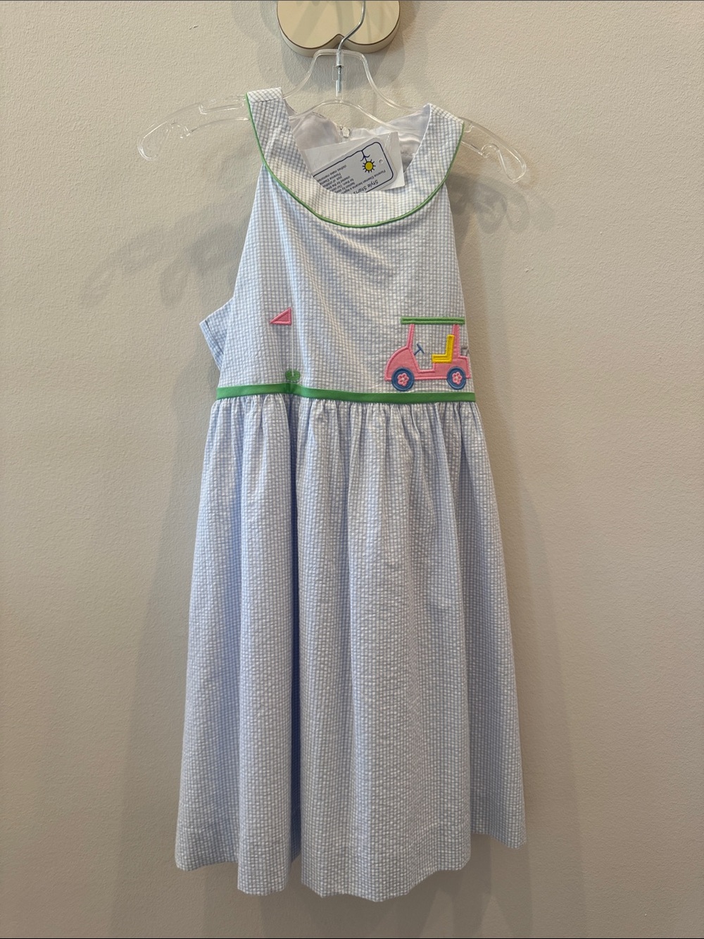 NWT Florence Eiseman Check Seersucker Dress with Golf Cart Appliqué Size 6x